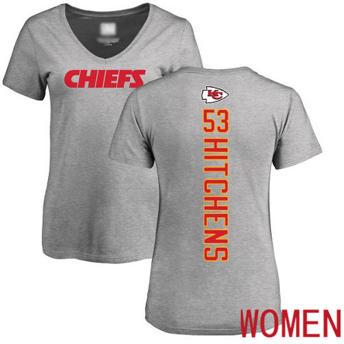 Women Kansas City Chiefs #53 Hitchens Anthony Ash Backer V Neck NFL T Shirt->nfl t-shirts->Sports Accessory